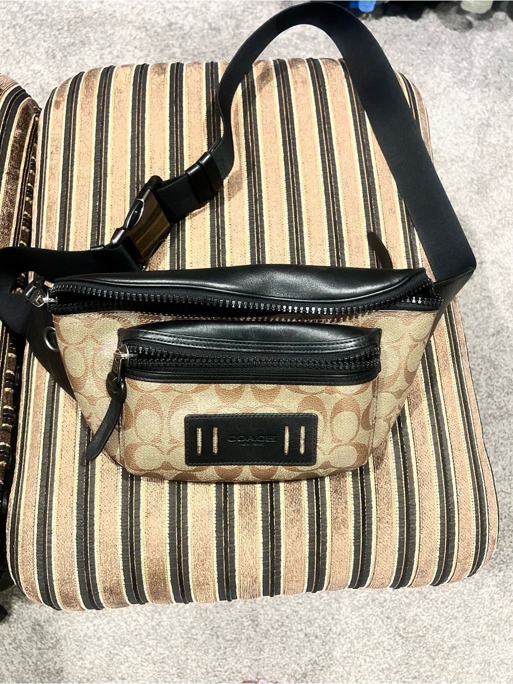 Coach Signature Canvas Belt Bag in Brown and Black